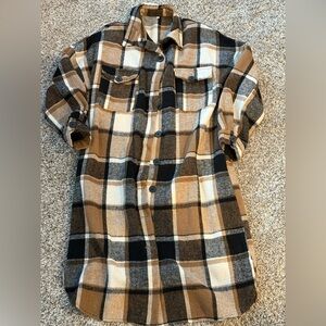 Plaid Button-Up Shaket in Brown and Black